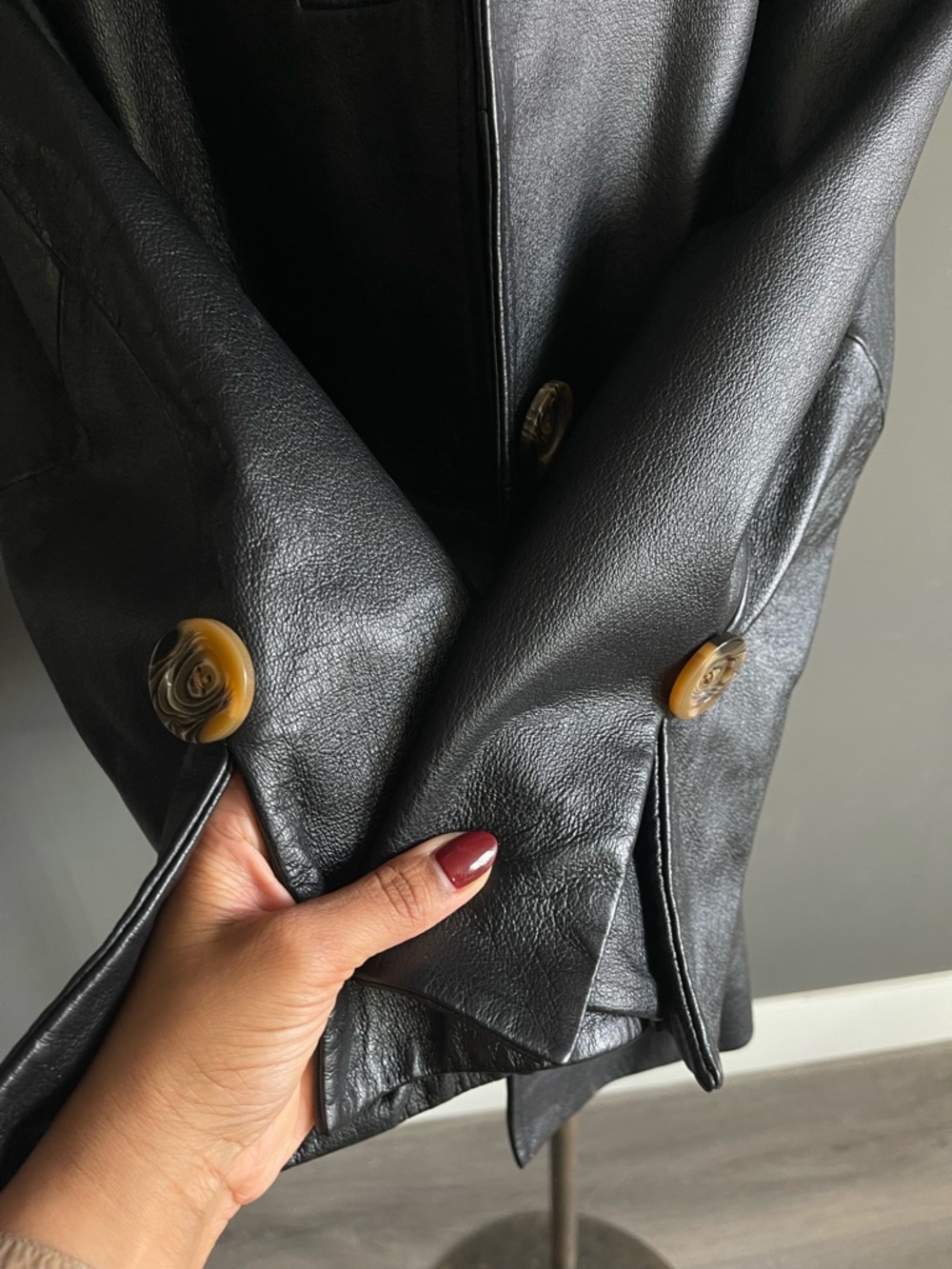 Terry Lewis Black Leather Jacket Minimal Oversized Blazer Coat Luxe Parisian - Picture 3 of 11
